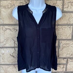 Abercrombie & Fitch Navy Sleeveless Blouse with Studded Collar